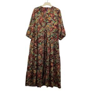 Me 2 Magic Retro Bohemian Floral Paisley Tiered Dress Size 2X Balloon Sleeve